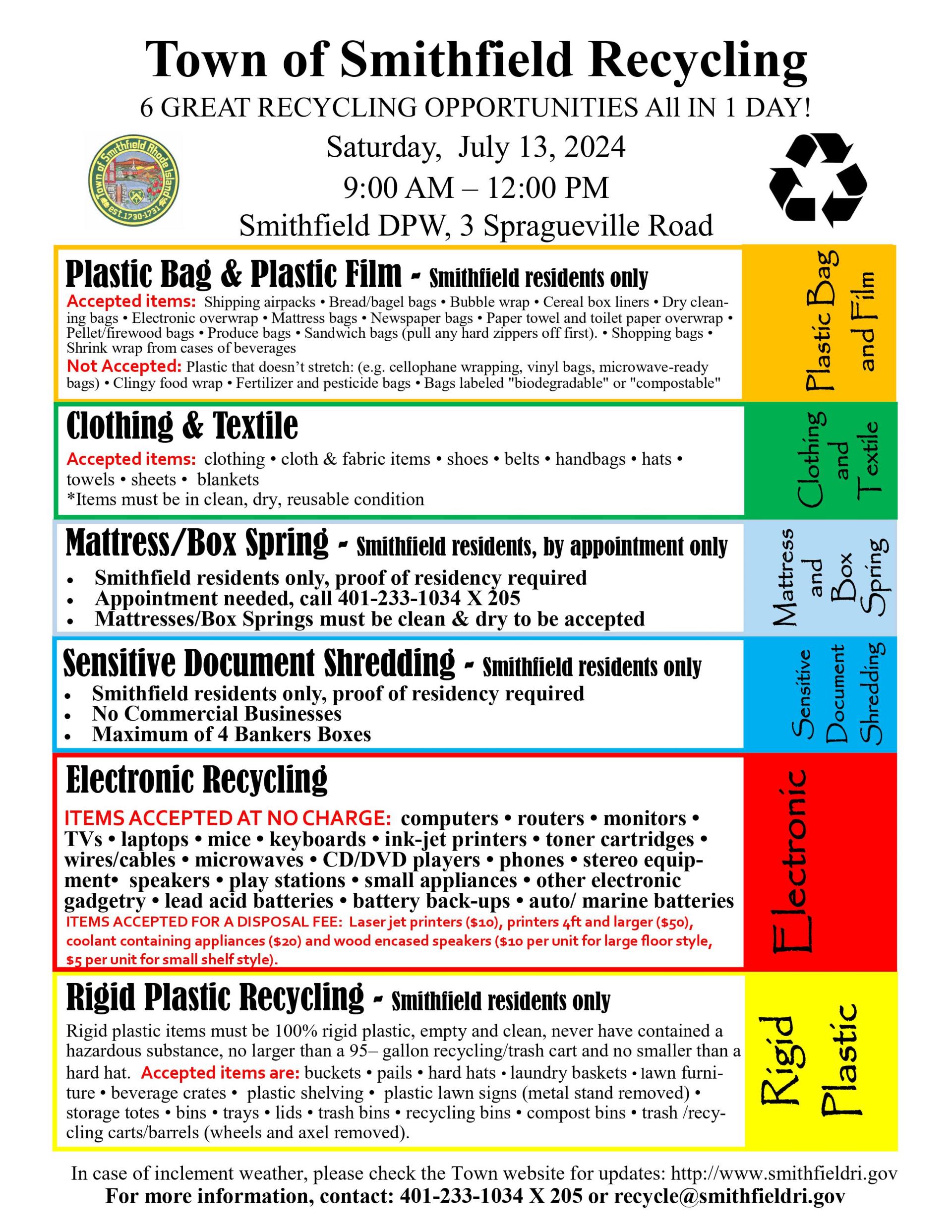 Recycling Event: Saturday, July 13, 2024